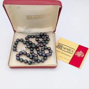 Vintage Majorica Black Simulated Pearl Necklace 26" 1960s
